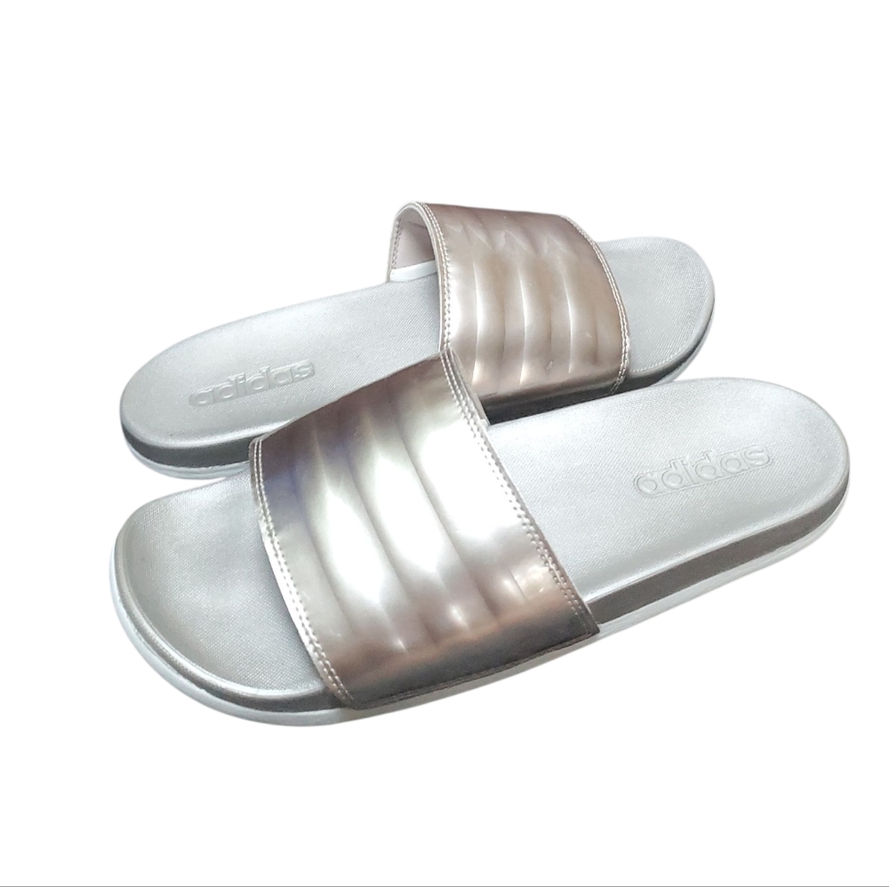 Men's Adidas Adilette Striped Sandals Slides Silver Size 11